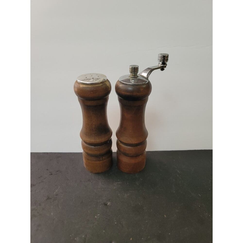Vintage Catalina Walnut Wood Stainless Steel Pepper Grinder & Salt Shaker 6"